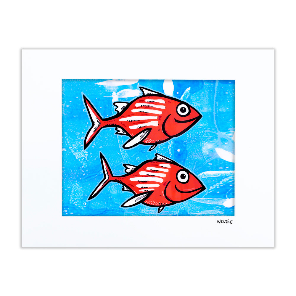 Two brightly colored fish swimming side by side — matted fine art print by Maui artist Welzie