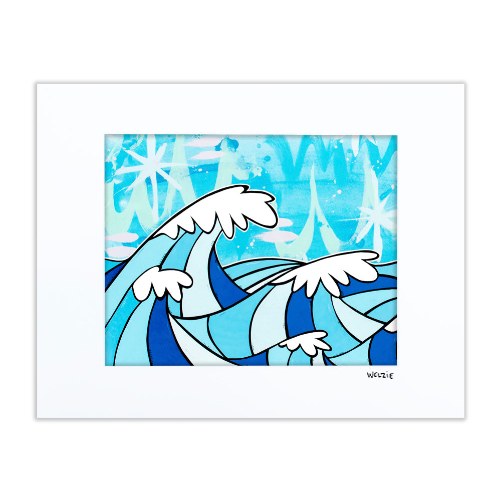 A wide, richly detailed underwater scene filled with diverse sea life — matted fine art print by Maui artist Welzie
